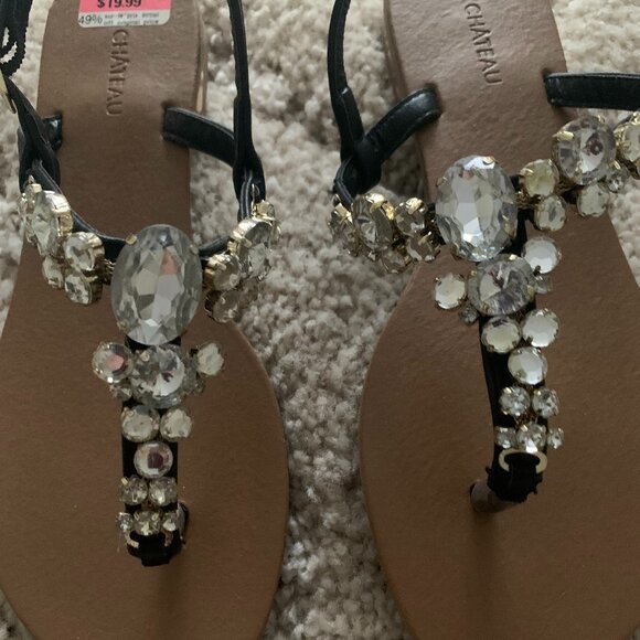 Le Chateau Black Flat Rhinestone Sandals (Brand New) - Picture 5 of 5